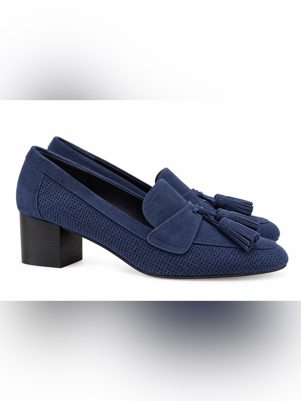 Donald J. Pliner Kressida Navy Suede Tassel Heel Loafers